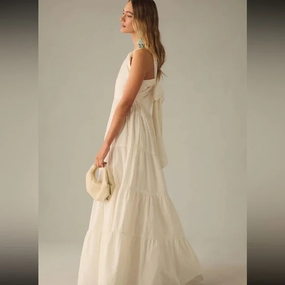 Anthropologie Forever That Girl Tiered Ruched Back Bow Maxi Dress - Picture 2 of 8